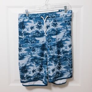 St. John's Bay Mens XXL Swim Shorts Blue Tropical Print